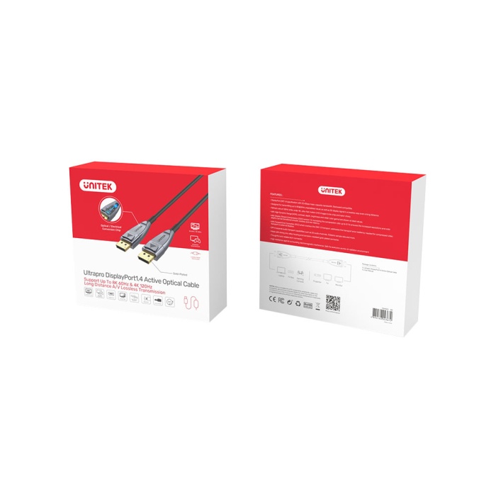 Cáp Displayport to Displayport 1.4 sợi quang Optical Fiber dài 10M Unitek C1616GY